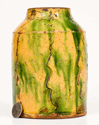 Extremely Rare Slip-Decorated Redware Tea Canister w/ Sgraffito Line Decoration, Southeastern PA