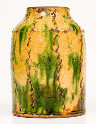 Extremely Rare Slip-Decorated Redware Tea Canister w/ Sgraffito Line Decoration, Southeastern PA