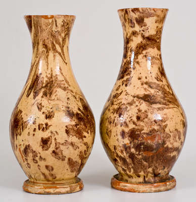 Extremely Rare Pair of Redware Vases, Stamped 