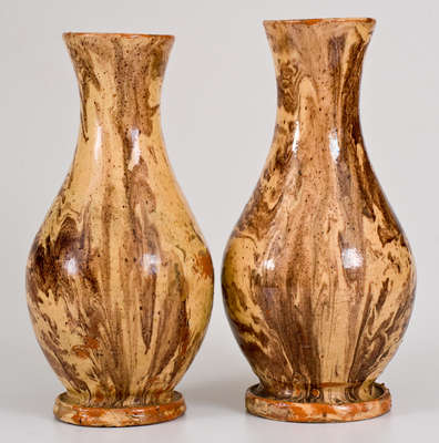 Extremely Rare Pair of Redware Vases, Stamped 