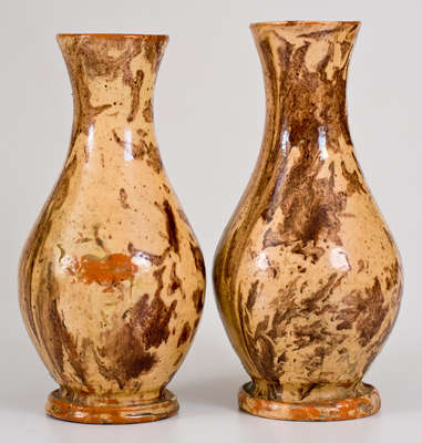Extremely Rare Pair of Redware Vases, Stamped 