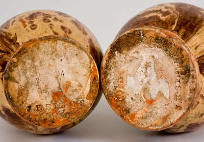 Extremely Rare Pair of Redware Vases, Stamped 