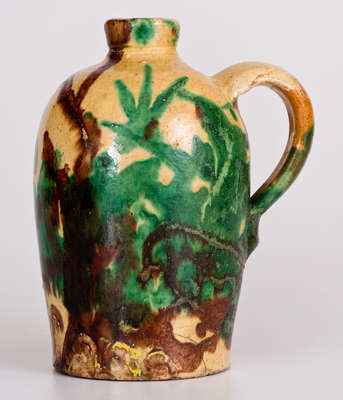 Exceptional Multi-Glazed Redware Jug, attrib. J. Eberly & Co. or S. Bell & Sons, Strasburg, VA