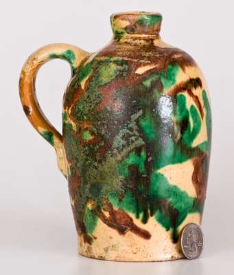 Exceptional Multi-Glazed Redware Jug, attrib. J. Eberly & Co. or S. Bell & Sons, Strasburg, VA