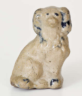 Miniature Cobalt-Decorated John Bell (Waynesboro, PA) Stoneware Figure of a Spaniel