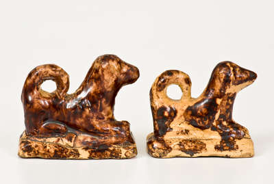 Scarce Assembled Pair of Glazed Redware Dog Figures, attrib. John Bell, Waynesboro, PA