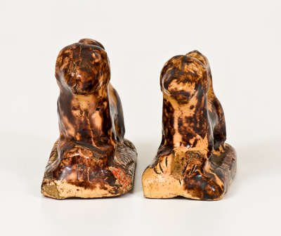 Scarce Assembled Pair of Glazed Redware Dog Figures, attrib. John Bell, Waynesboro, PA