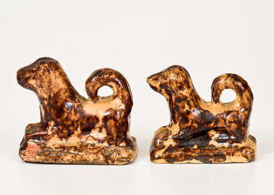 Scarce Assembled Pair of Glazed Redware Dog Figures, attrib. John Bell, Waynesboro, PA