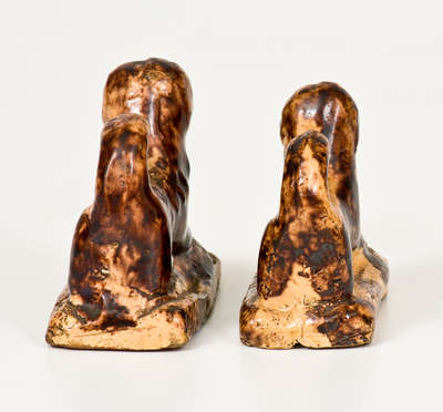 Scarce Assembled Pair of Glazed Redware Dog Figures, attrib. John Bell, Waynesboro, PA