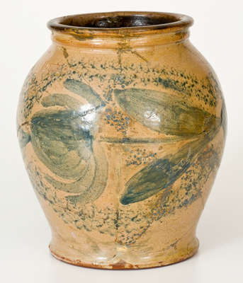 Exceptional J. BELL (Waynesboro, PA) Tin-Glazed Redware Jar w/ Elaborate Cobalt Decoration