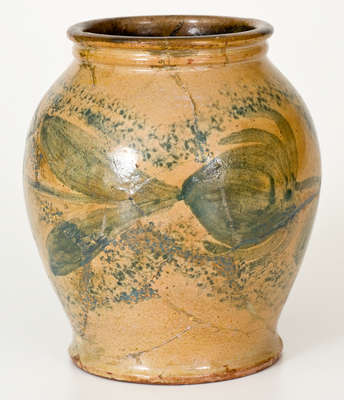 Exceptional J. BELL (Waynesboro, PA) Tin-Glazed Redware Jar w/ Elaborate Cobalt Decoration