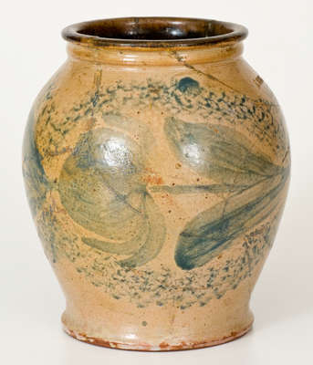 Exceptional J. BELL (Waynesboro, PA) Tin-Glazed Redware Jar w/ Elaborate Cobalt Decoration