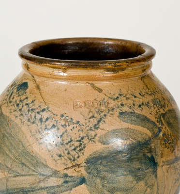 Exceptional J. BELL (Waynesboro, PA) Tin-Glazed Redware Jar w/ Elaborate Cobalt Decoration