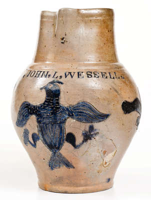 Extremely Rare and Exceptional Stoneware Pitcher with Incised Federal Eagle Decoration, Manhattan, September 15, 1806