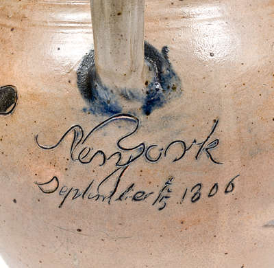Highly Important Stoneware Pitcher w/ Incised Federal Eagle Decoration, New York City, September 15, 1806