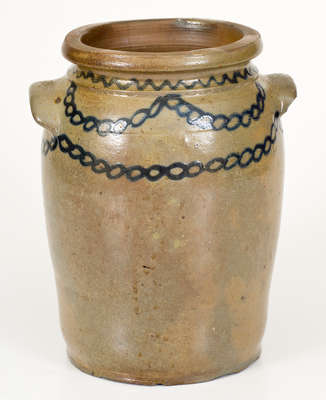 B.C. MILBURN / ALEXA (Alexandria, VA) Stoneware Jar w/ Slip-Trailed Cobalt Decoration