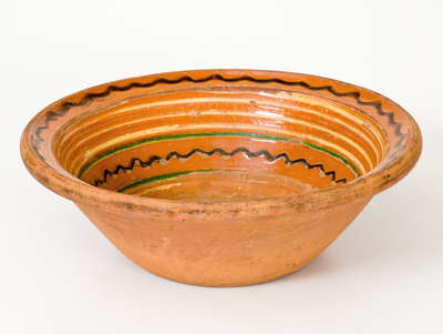 Redware Bowl w/ Three-Color Slip Decoration, Mid-Atlantic or Southern U.S. origin