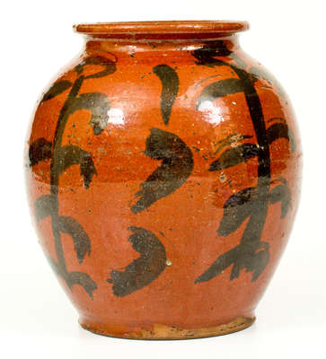 Glazed Redware Jar with Elaborate Manganese Decoration, possibly Circleville, New York