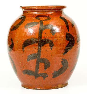Glazed Redware Jar with Elaborate Manganese Decoration, possibly Circleville, New York