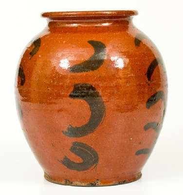 Glazed Redware Jar with Elaborate Manganese Decoration, possibly Circleville, New York