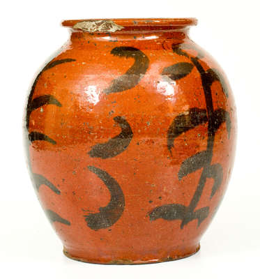 Glazed Redware Jar with Elaborate Manganese Decoration, possibly Circleville, New York
