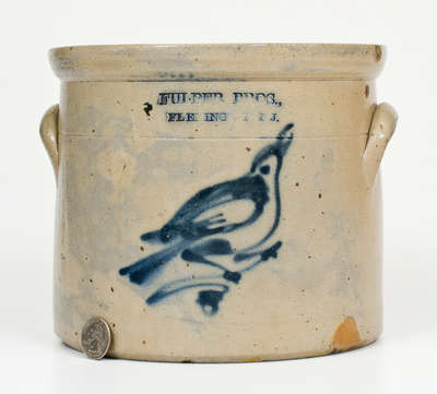 FULPER BROS. / FLEMINGTON, N.J. Stoneware Crock w/ Cobalt Bird Decoration