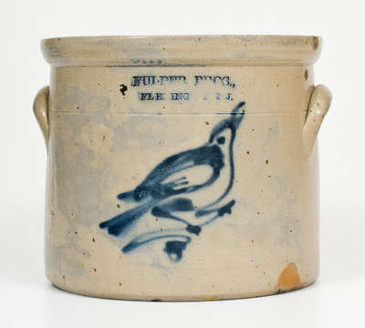 FULPER BROS. / FLEMINGTON, N.J. Stoneware Crock w/ Cobalt Bird Decoration