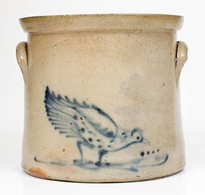 Scarce HAXSTUN & CO. / FORT EDWARD, N.Y. Stoneware Crock w/ Chicken Pecking Corn Design