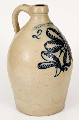 Fine F. STETZENMEYER / ROCHESTER, N.Y. Stoneware Jug w/ Large Cobalt Floral Decoration