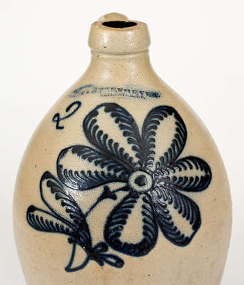 Fine F. STETZENMEYER / ROCHESTER, N.Y. Stoneware Jug w/ Large Cobalt Floral Decoration