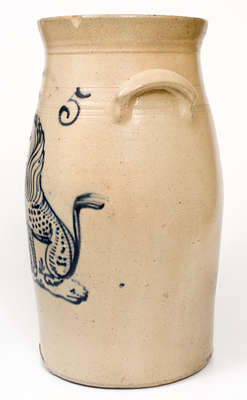 Rare Six-Gallon J. BURGER, JR. / ROCHESTER, N.Y. Stoneware Churn w/ Seated Lion Decoration