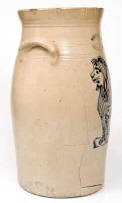 Rare Six-Gallon J. BURGER, JR. / ROCHESTER, N.Y. Stoneware Churn w/ Seated Lion Decoration