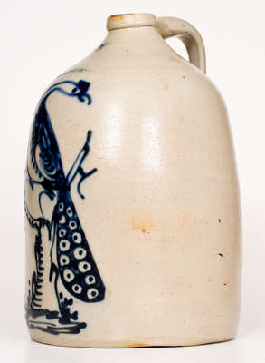 Extremely Rare WHITE S UTICA Three-Gallon Stoneware Jug w/ Cobalt Peacock Decoration