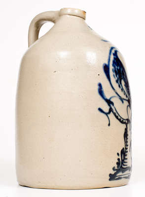 Extremely Rare WHITE S UTICA Three-Gallon Stoneware Jug w/ Cobalt Peacock Decoration