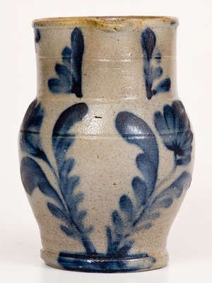Rare Pint-Sized Stoneware Pitcher with Cobalt Floral Decoration, attributed to Richard C. Remmey, Philadelphia, PA, circa 1875. H 5 7/8