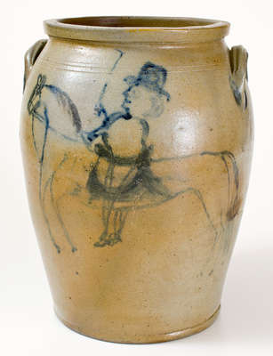 Extremely Rare Baltimore Stoneware Jar w/ Elaborate Horse and Rider Decoration