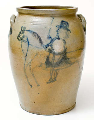 Rare and Important Baltimore Stoneware Jar w/ Elaborate Horse and Rider Decoration