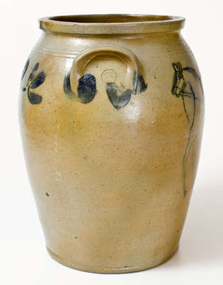 Extremely Rare Baltimore Stoneware Jar w/ Elaborate Horse and Rider Decoration