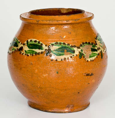 Very Rare Morgantown (WV / VA) School Redware Jar, attrib. Jacob Foulk, Jr.
