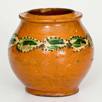 Very Rare Morgantown (WV / VA) School Redware Jar, attrib. Jacob Foulk, Jr.