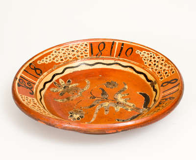 Exceedingly Rare and Important Shenandoah Valley Redware Dish, attrib. Peter Bell, Hagerstown, MD, 1808