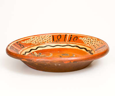 Exceedingly Rare and Important Shenandoah Valley Redware Dish, attrib. Peter Bell, Hagerstown, MD, 1808