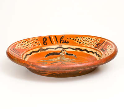 Exceedingly Rare and Important Shenandoah Valley Redware Dish, attrib. Peter Bell, Hagerstown, MD, 1808