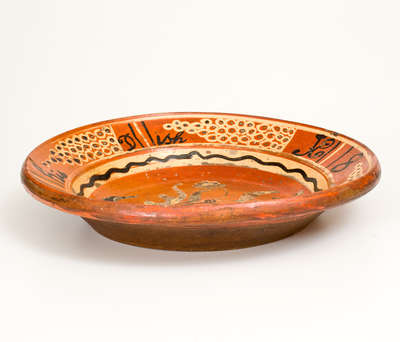 Exceedingly Rare and Important Shenandoah Valley Redware Dish, attrib. Peter Bell, Hagerstown, MD, 1808