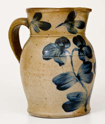 Rare Small-Sized Baltimore Stoneware Pitcher w/ Cobalt Floral Decoration