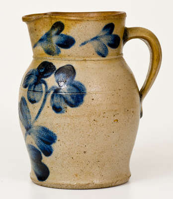 Rare Small-Sized Baltimore Stoneware Pitcher w/ Cobalt Floral Decoration