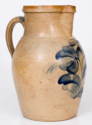 Rare HARRISBURG, PA (John Young) Stoneware Pitcher w/ Elaborate Cobalt Floral Decoration