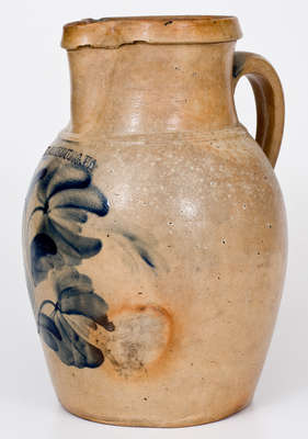 Rare HARRISBURG, PA (John Young) Stoneware Pitcher w/ Elaborate Cobalt Floral Decoration