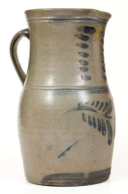 One-Gallon Williams & Reppert, Greensboro, PA Stoneware Pitcher w/ Freehand Cobalt Decoration