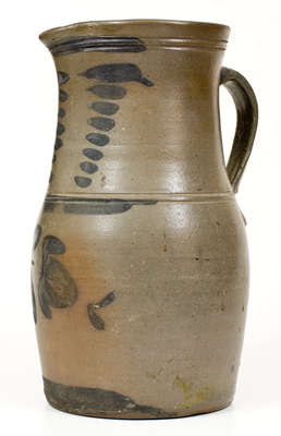 One-Gallon Williams & Reppert, Greensboro, PA Stoneware Pitcher w/ Freehand Cobalt Decoration